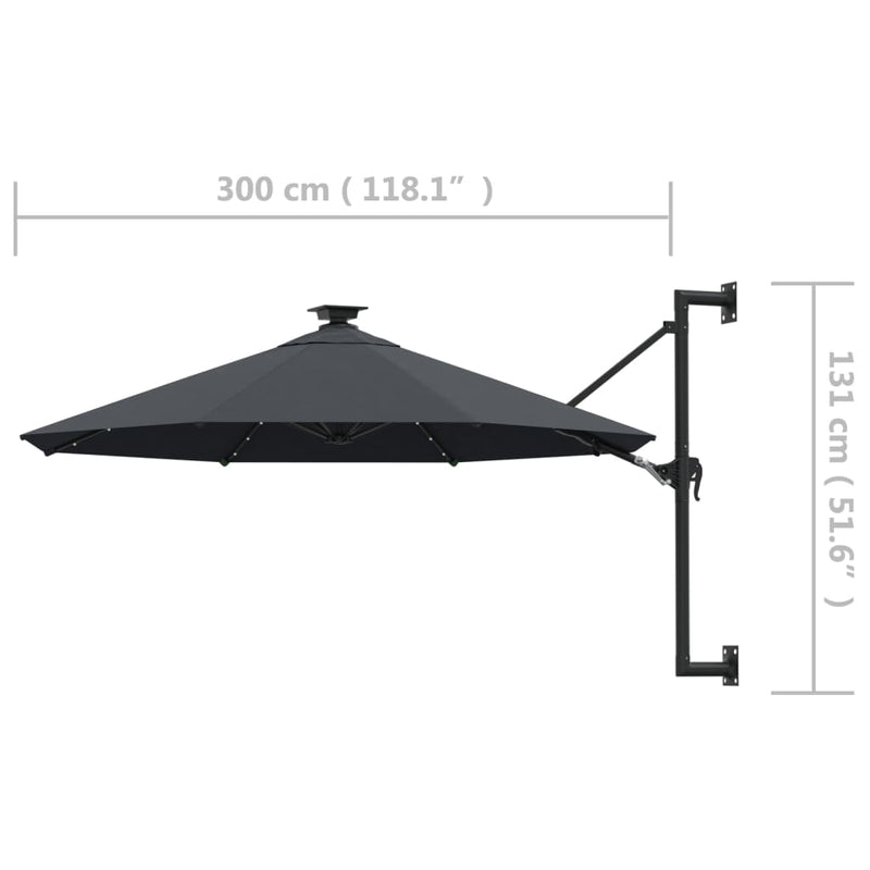 vidaXL antracitszürke fali napernyő LED-ekkel és fémrúddal 300 cm