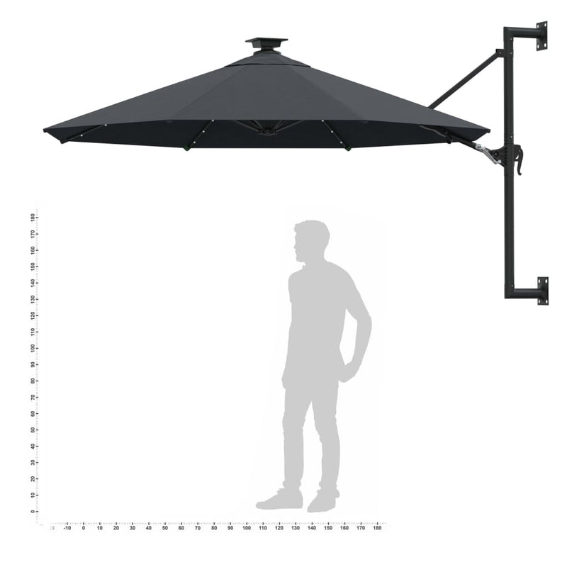 vidaXL antracitszürke fali napernyő LED-ekkel és fémrúddal 300 cm