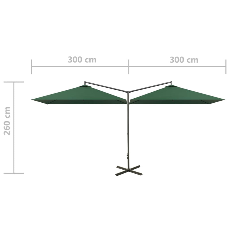 vidaXL zöld dupla napernyő acélrúddal 600 x 300 cm