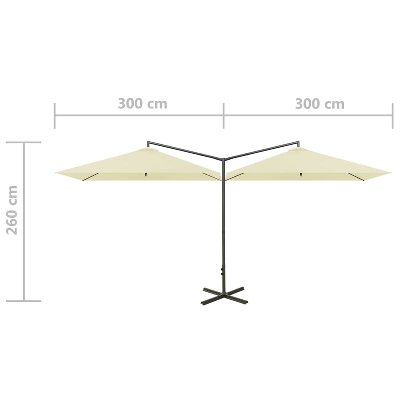 vidaXL homokszínű dupla napernyő acélrúddal 600 x 300 cm