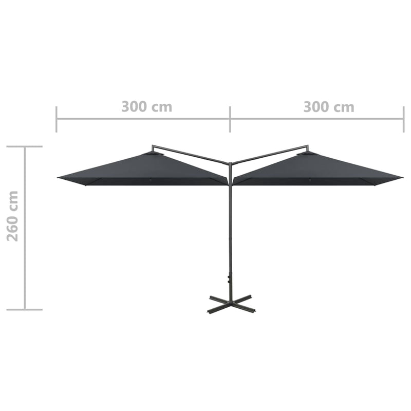 vidaXL antracitszürke dupla napernyő acélrúddal 600 x 300 cm