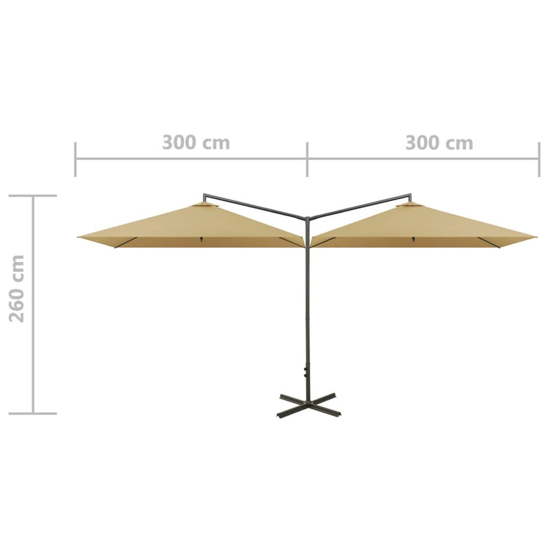 vidaXL tópszínű dupla napernyő acélrúddal 600 x 300 cm