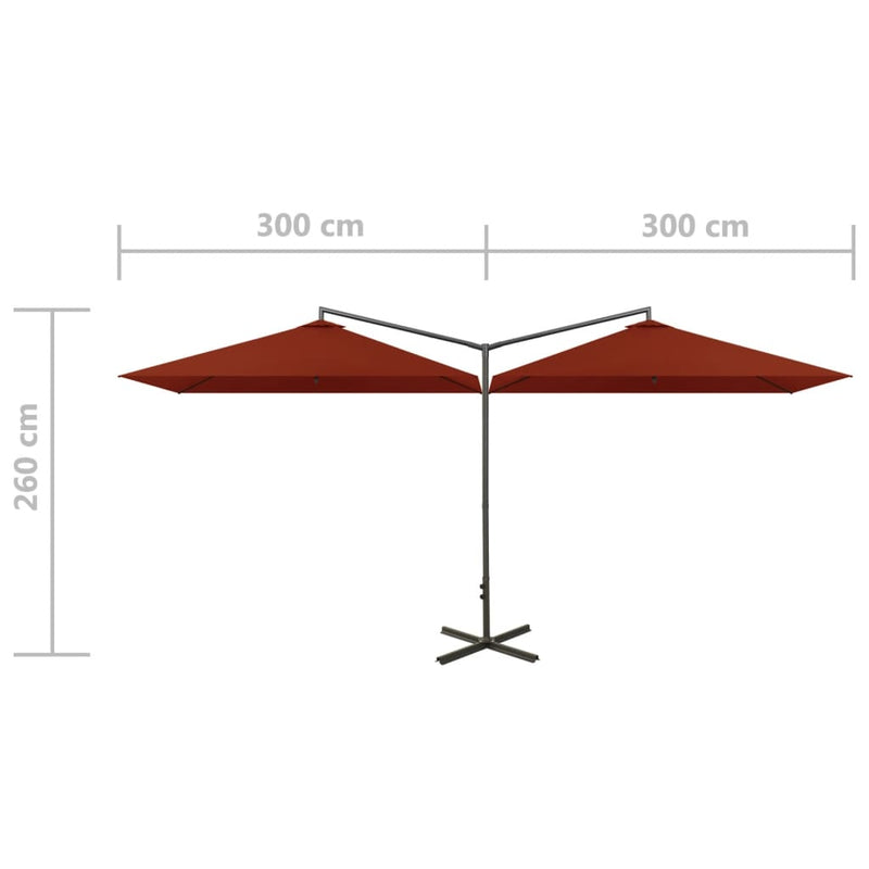 vidaXL terrakotta dupla napernyő acélrúddal 600 x 300 cm