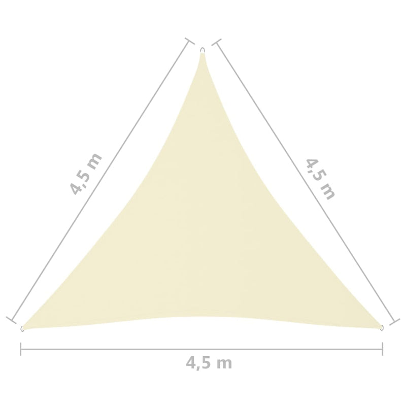 vidaXL krémszínű háromszögű oxford-szövet napvitorla 4,5 x 4,5 x 4,5 m