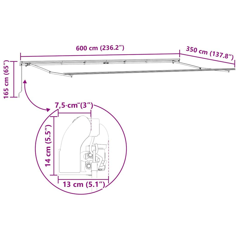 vidaXL Napernyő Fehér 6 × 3,5 m Fém