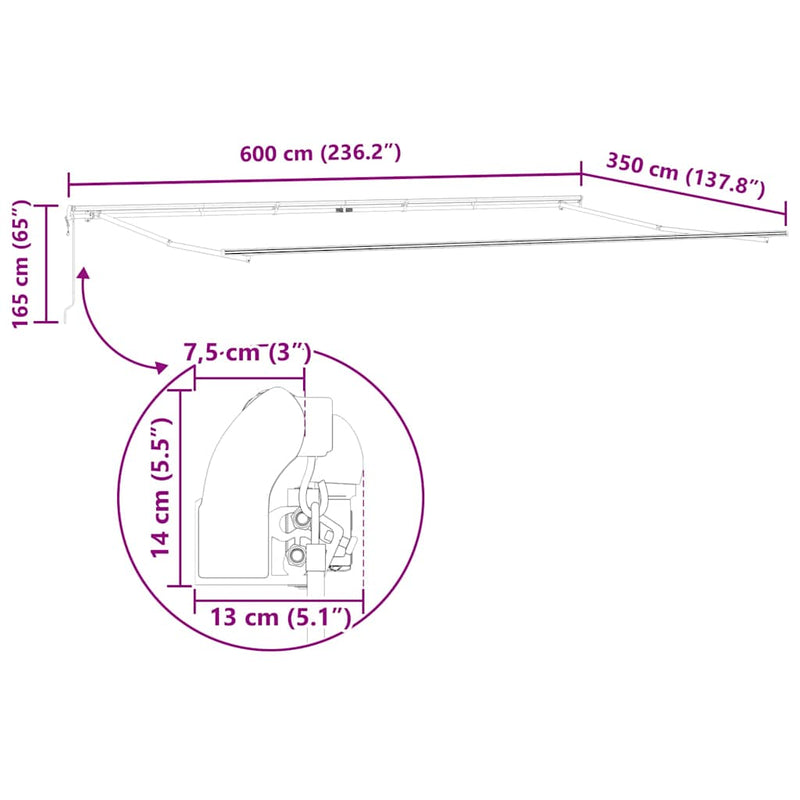vidaXL Napernyő Fehér 6 × 3,5 m Fém