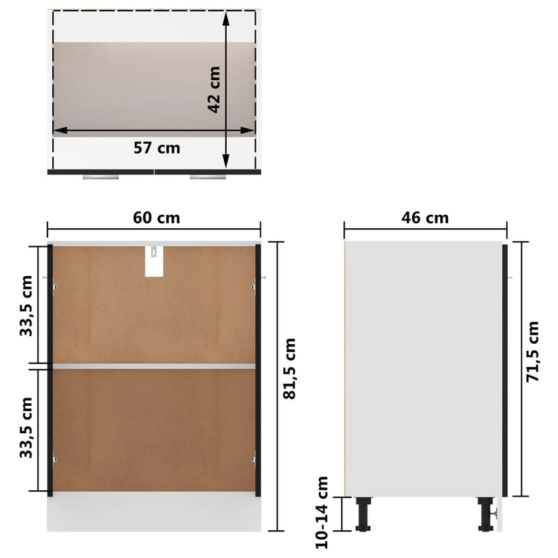 vidaXL fekete szerelt fa alsószekrény 60 x 46 x 81,5 cm