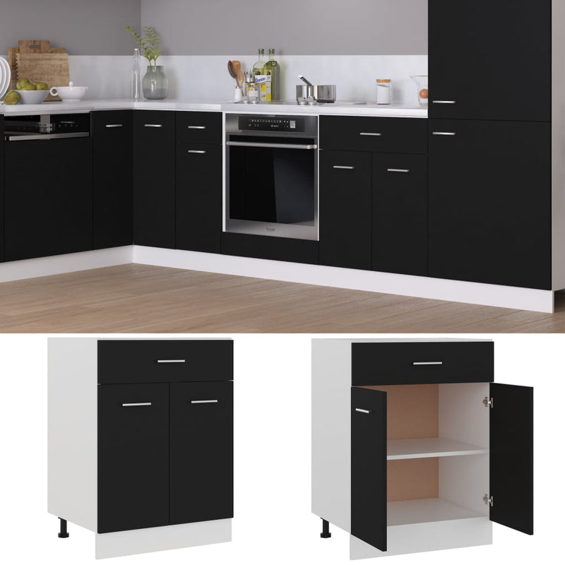 vidaXL fekete szerelt fa fiókos alsószekrény 60 x 46 x 81,5 cm