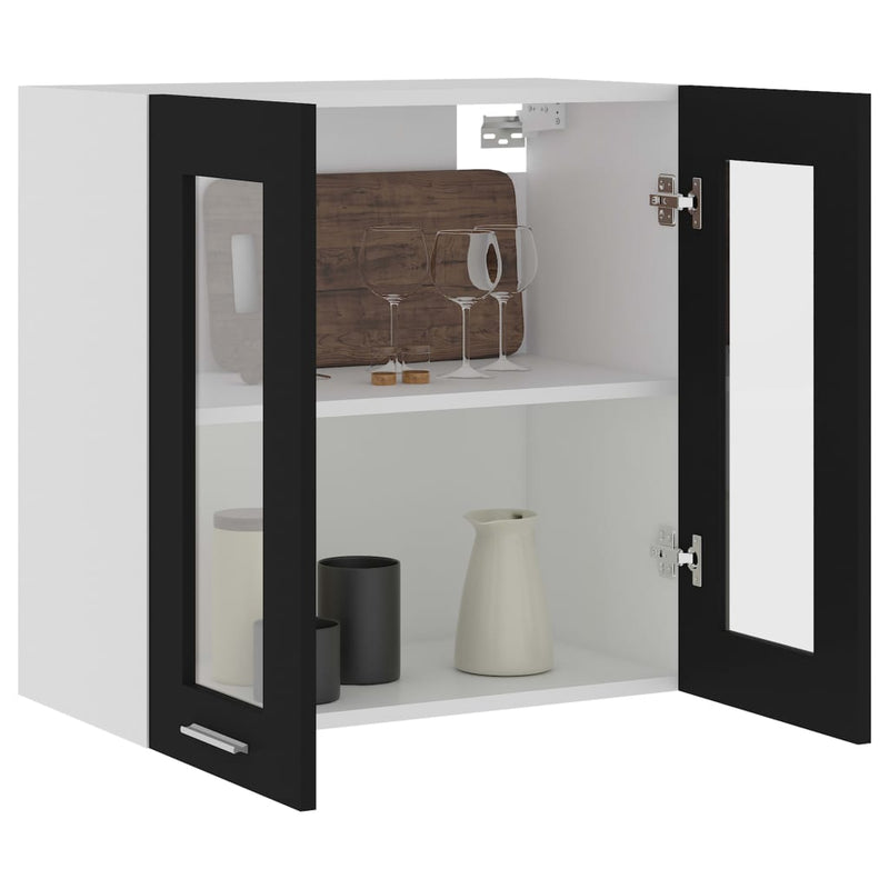 vidaXL fekete szerelt fa függő üvegszekrény 60 x 31 x 60 cm