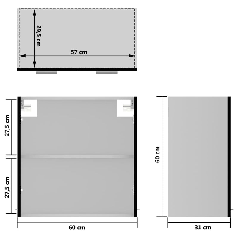 vidaXL fekete szerelt fa függő üvegszekrény 60 x 31 x 60 cm
