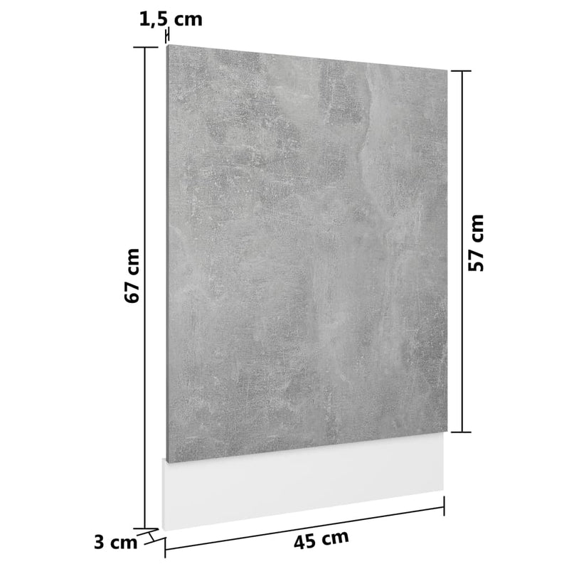 vidaXL betonszürke szerelt fa mosogatógép-panel 45 x 3 x 67 cm