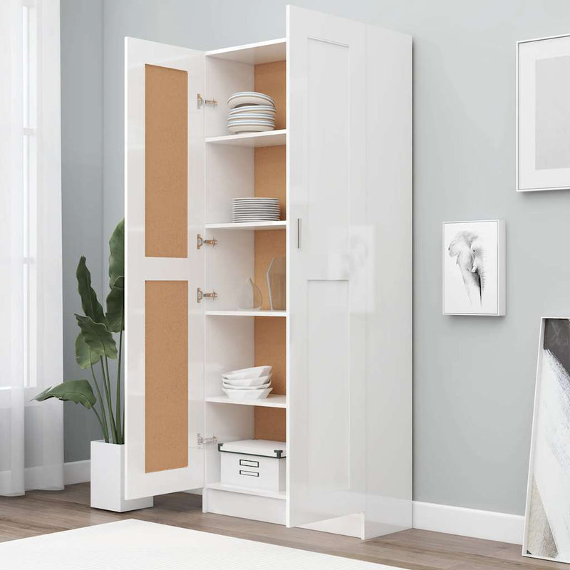 vidaXL magasfényű fehér szerelt fa könyvszekrény 82,5x30,5x185,5 cm