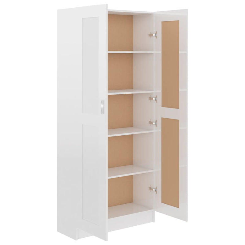 vidaXL magasfényű fehér szerelt fa könyvszekrény 82,5x30,5x185,5 cm