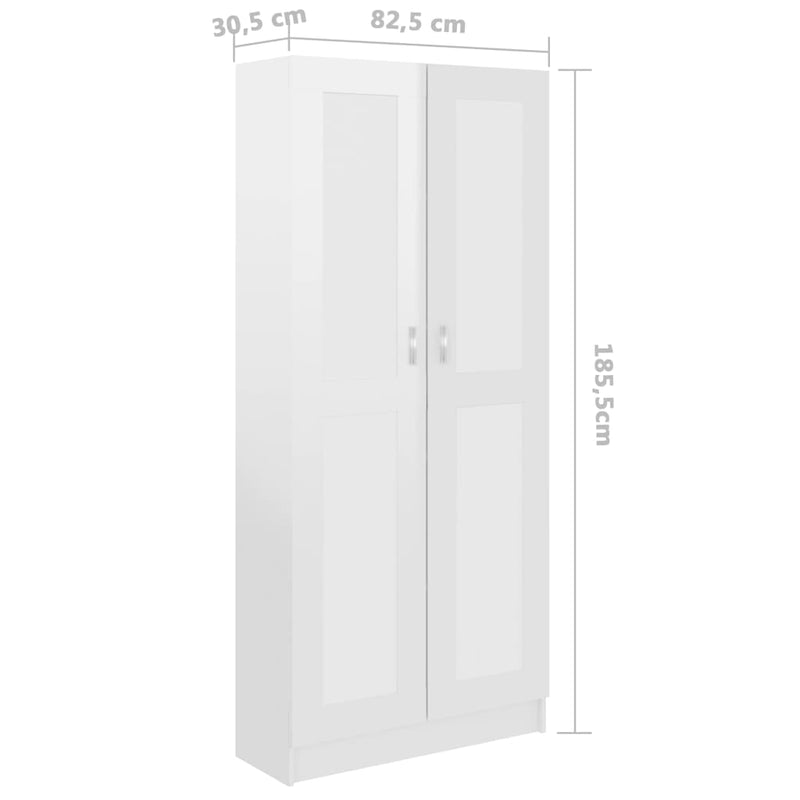 vidaXL magasfényű fehér szerelt fa könyvszekrény 82,5x30,5x185,5 cm