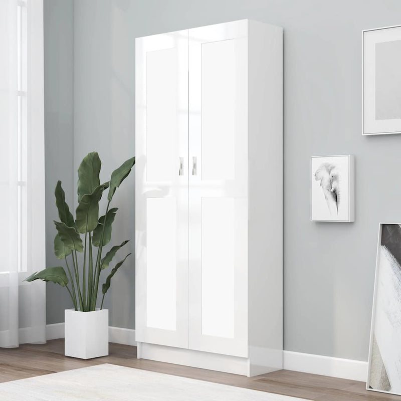 vidaXL magasfényű fehér szerelt fa könyvszekrény 82,5x30,5x185,5 cm