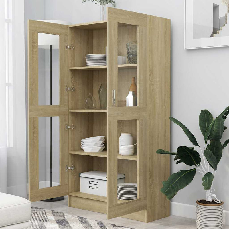 vidaXL sonoma tölgy színű szerelt fa vitrinszekrény 82,5x30,5x150 cm