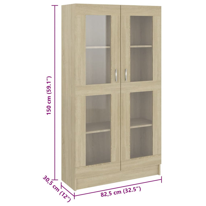 vidaXL sonoma tölgy színű szerelt fa vitrinszekrény 82,5x30,5x150 cm