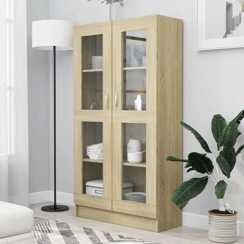 vidaXL sonoma tölgy színű szerelt fa vitrinszekrény 82,5x30,5x150 cm