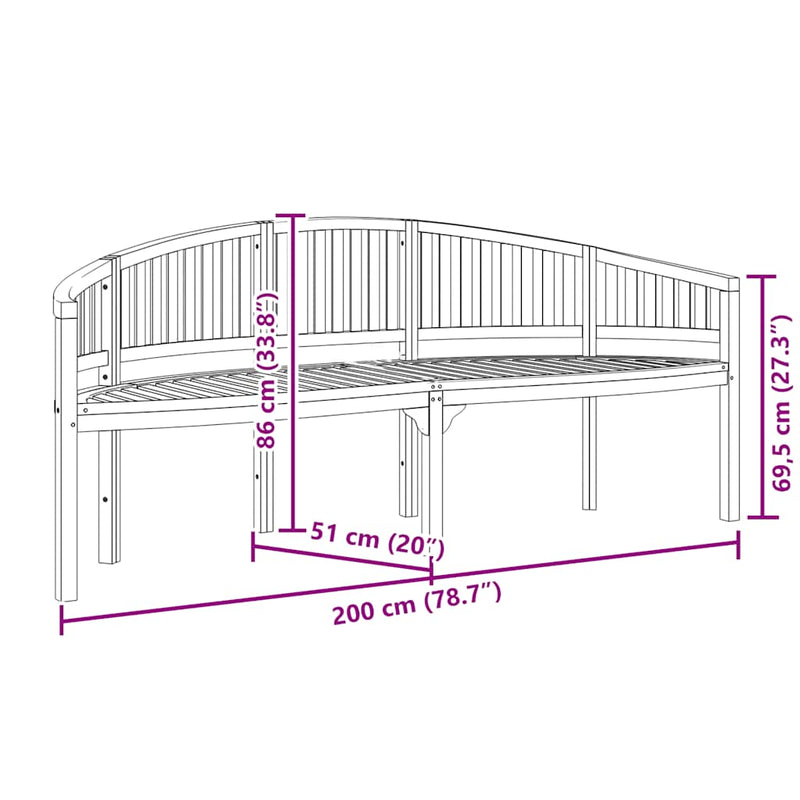 vidaXL tömör tíkfa banán alakú pad 200 cm