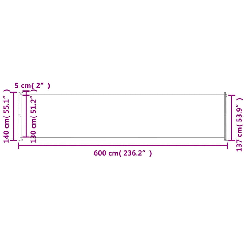 vidaXL szürke kihúzható oldalsó terasz-napellenző 140 x 600 cm