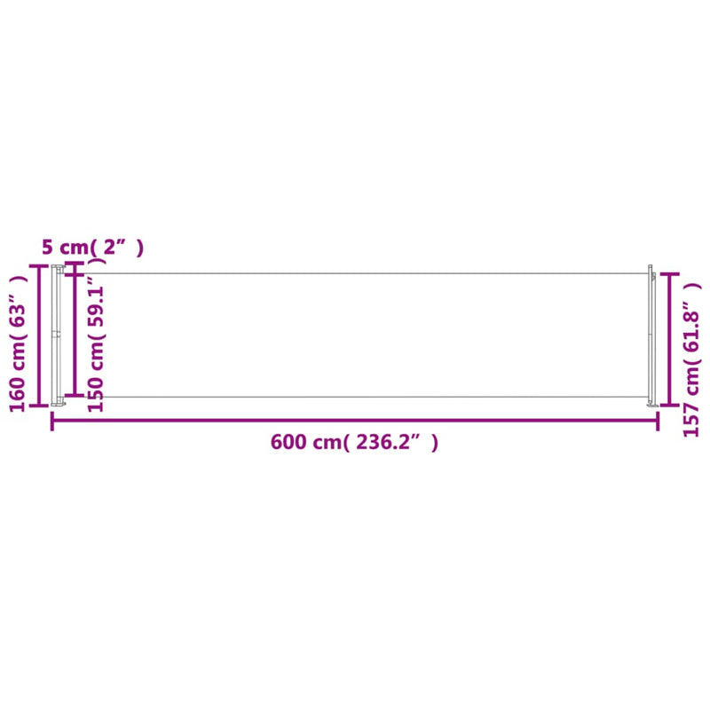 vidaXL barna behúzható oldalsó terasz-napellenző 600 x 160 cm