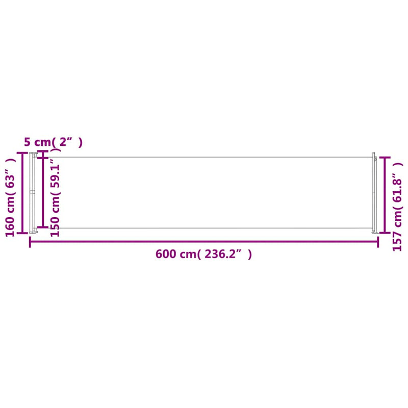 vidaXL barna behúzható oldalsó terasz-napellenző 600 x 160 cm