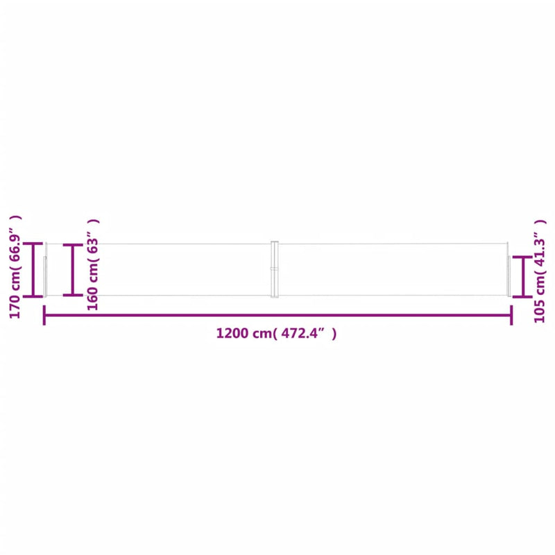 vidaXL kék kihúzható oldalsó terasz-napellenző 170 x 1200 cm