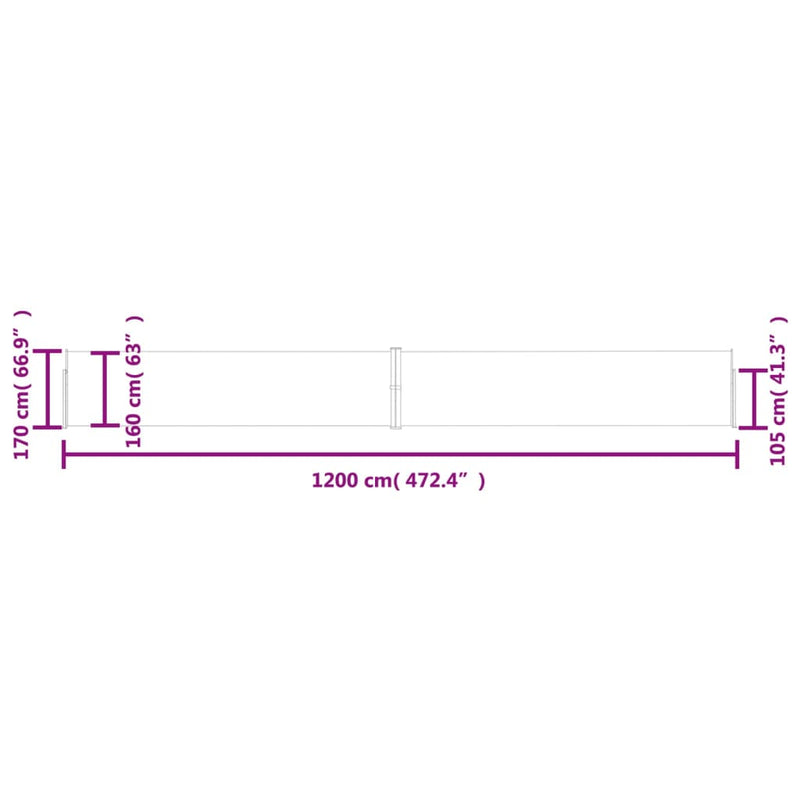 vidaXL piros kihúzható oldalsó terasz-napellenző 170 x 1200 cm