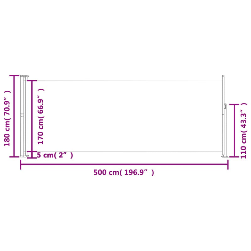 vidaXL fekete behúzható oldalsó terasznapellenző 180 x 500 cm