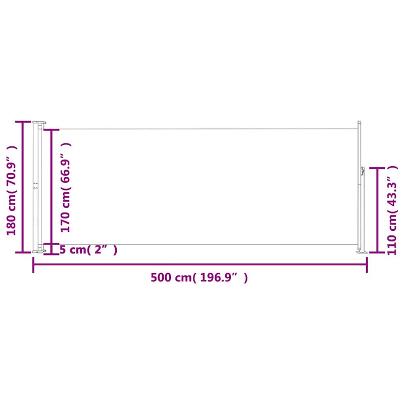 vidaXL szürke behúzható oldalsó terasznapellenző 180 x 500 cm