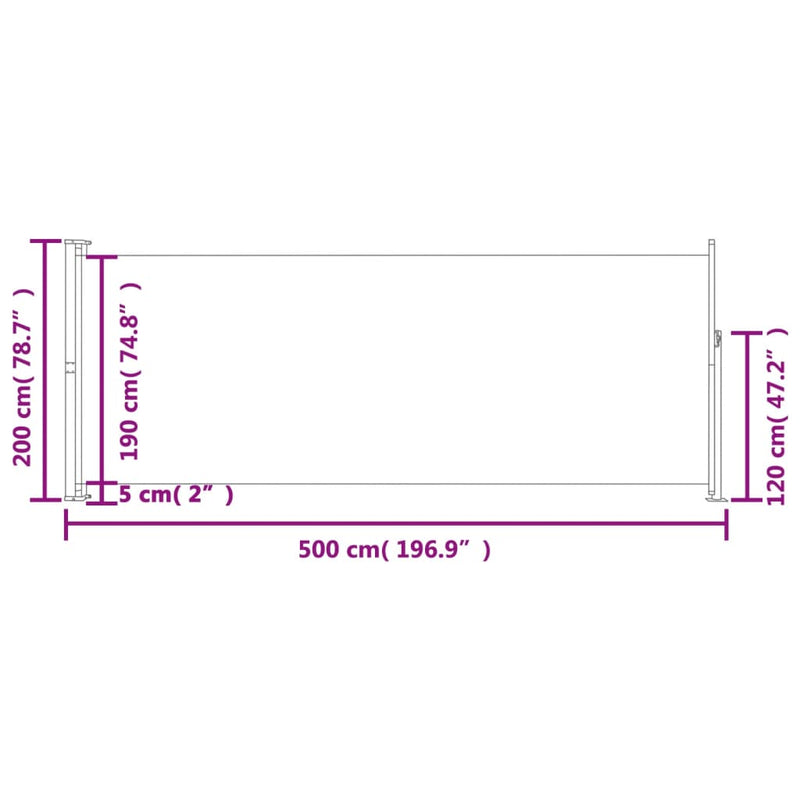 vidaXL barna behúzható oldalsó terasznapellenző 200 x 500 cm