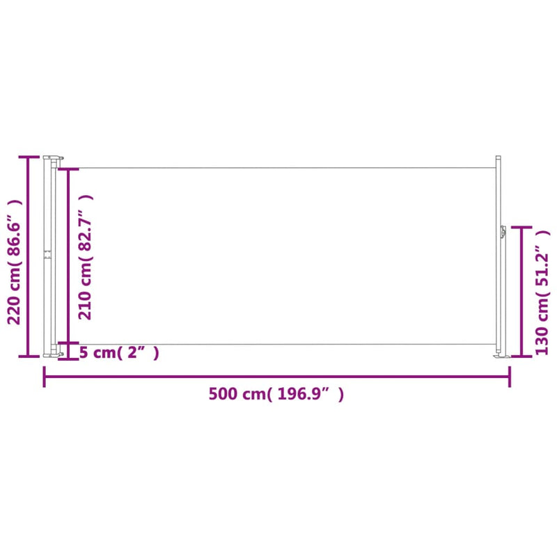 vidaXL fekete behúzható oldalsó terasznapellenző 220 x 500 cm