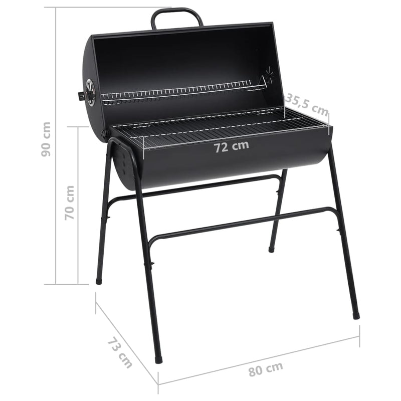 vidaXL fekete acél henger alakú grillsütő 2 sütőráccsal 80x95x90 cm