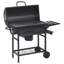vidaXL fekete acél hengeres grillsütő kerékkel és polccal 115x85x95 cm