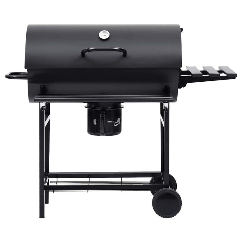 vidaXL fekete acél hengeres grillsütő kerékkel és polccal 115x85x95 cm
