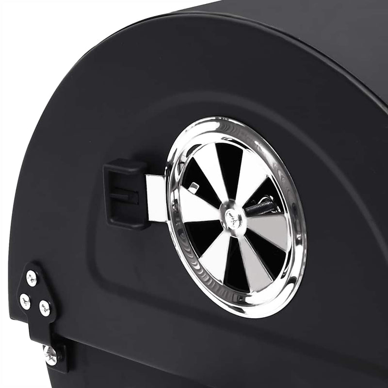 vidaXL fekete acél hengeres grillsütő kerékkel és polccal 115x85x95 cm