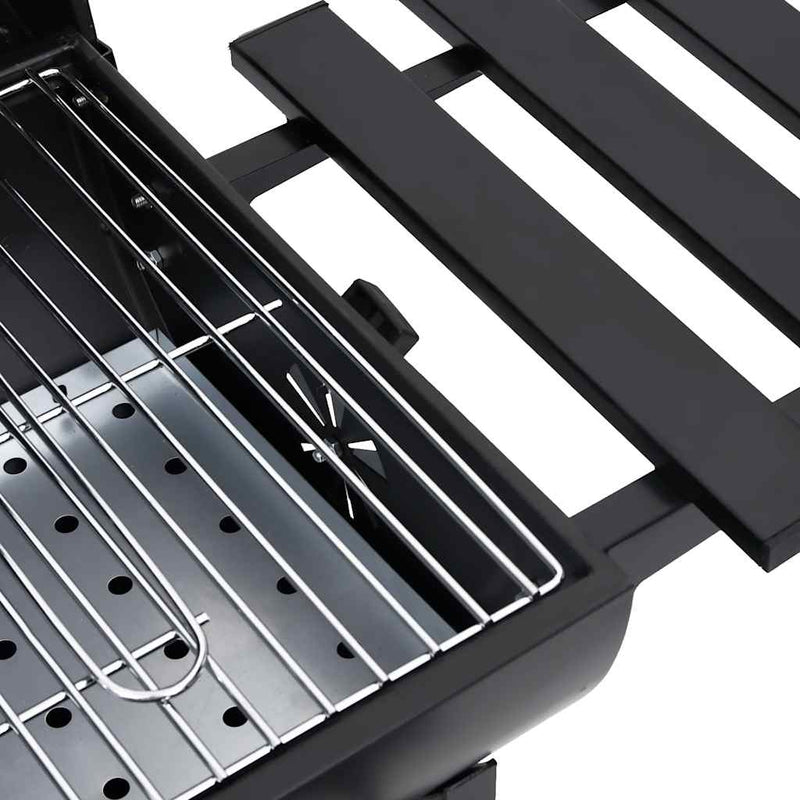vidaXL fekete acél hengeres grillsütő kerékkel és polccal 115x85x95 cm