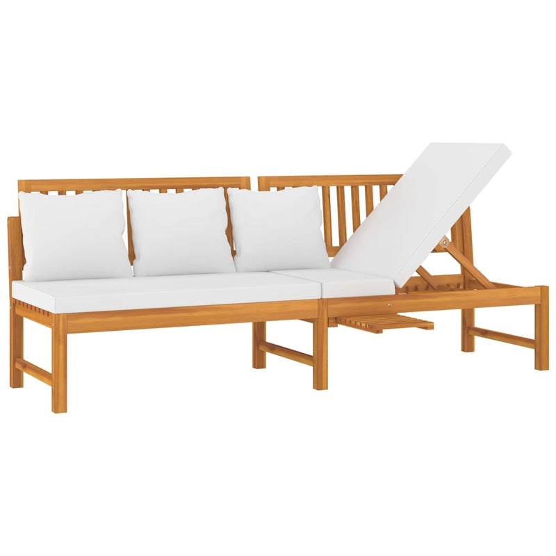 vidaXL tömör akácfa kanapé krémszínű párnákkal 200 x 60 x 75 cm