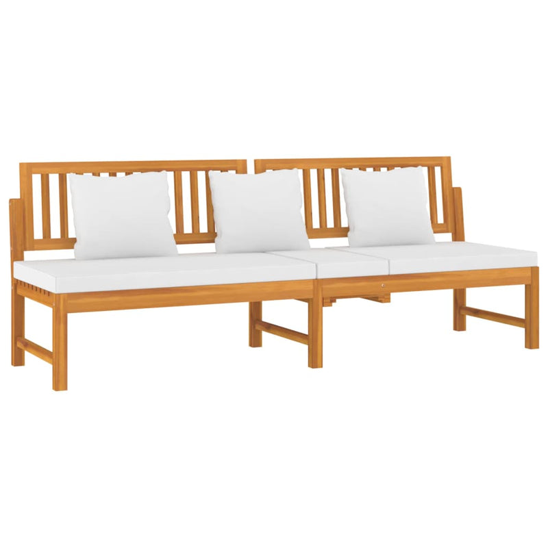 vidaXL tömör akácfa kanapé krémszínű párnákkal 200 x 60 x 75 cm