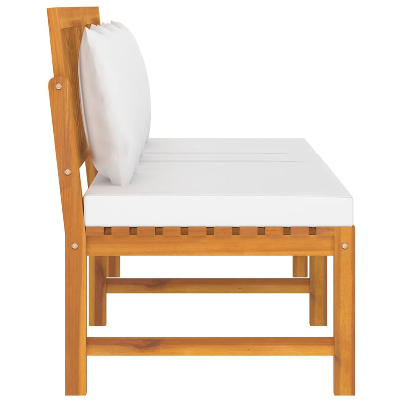 vidaXL tömör akácfa kanapé krémszínű párnákkal 200 x 60 x 75 cm