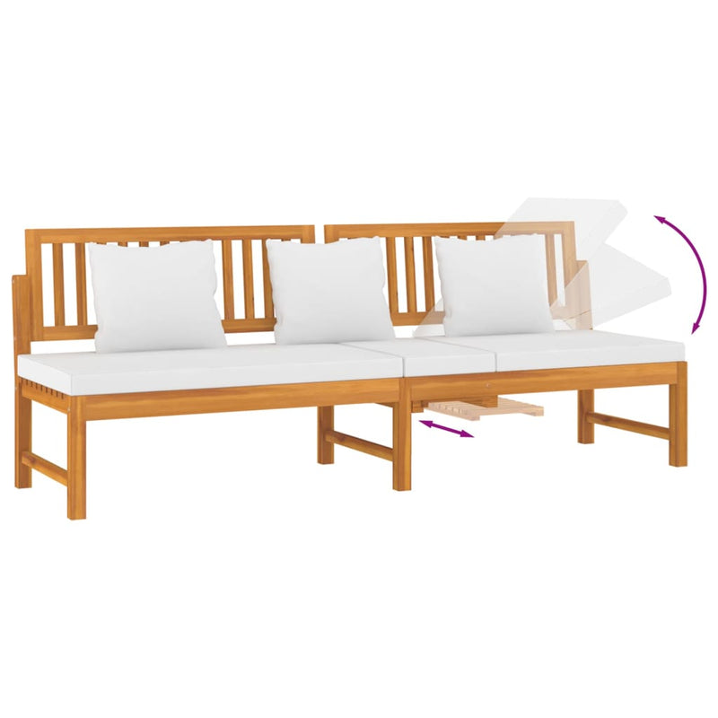 vidaXL tömör akácfa kanapé krémszínű párnákkal 200 x 60 x 75 cm