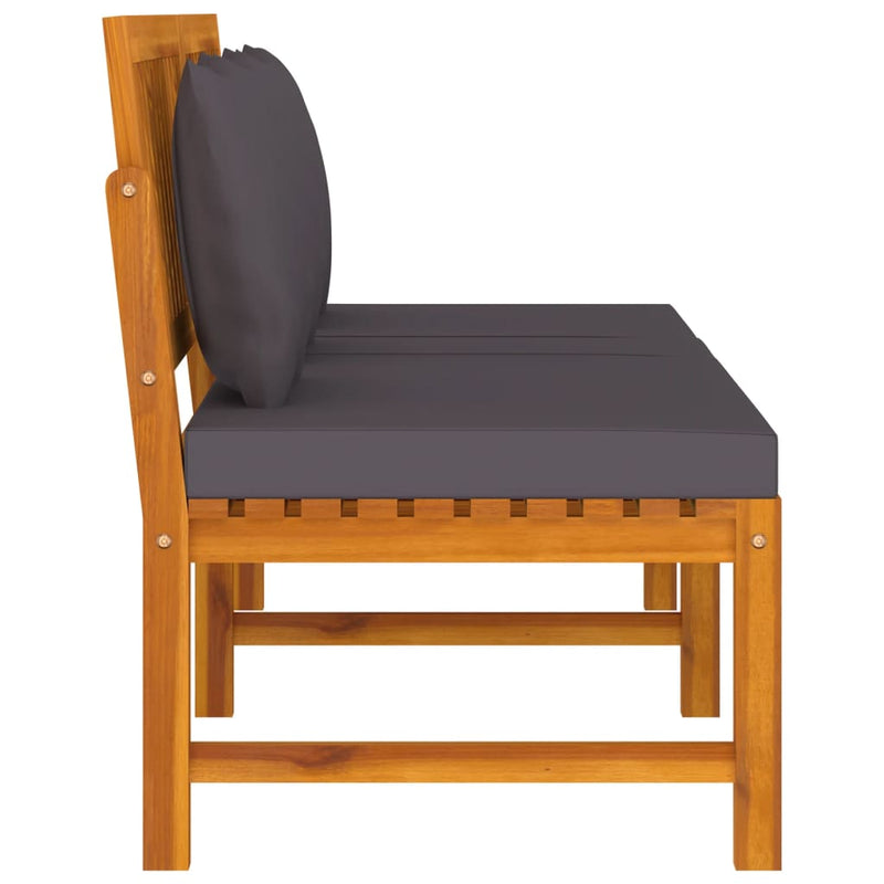 vidaXL tömör akácfa kanapé szürke párnákkal 200 x 60 x 75 cm