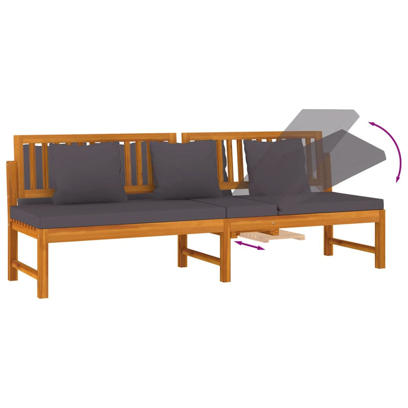 vidaXL tömör akácfa kanapé szürke párnákkal 200 x 60 x 75 cm