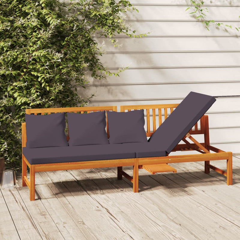 vidaXL tömör akácfa kanapé szürke párnákkal 200 x 60 x 75 cm
