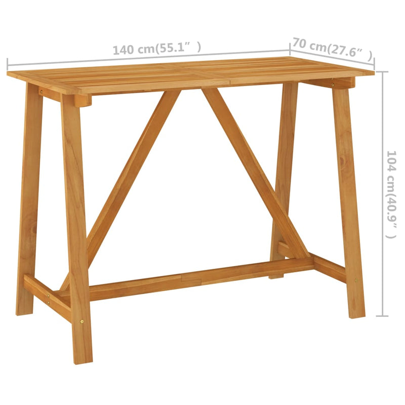 vidaXL tömör akácfa kerti bárasztal 140 x 70 x 104 cm