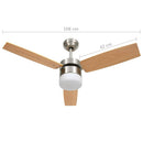 vidaXL világosbarna mennyezeti ventilátor fénnyel/távirányítóval 108cm