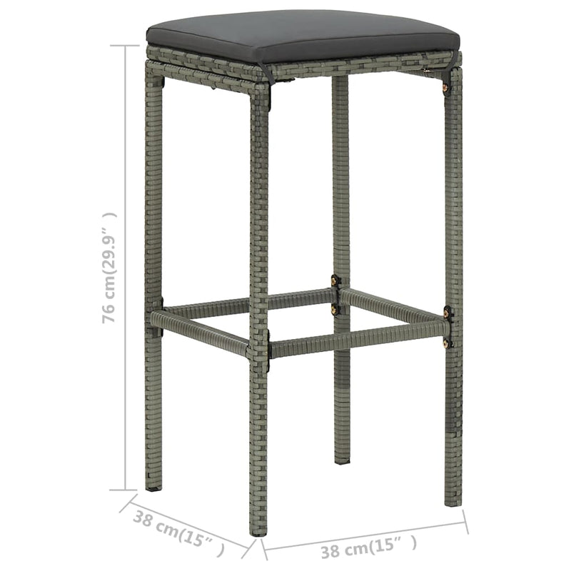 vidaXL 3 db szürke polyrattan bárszék párnával