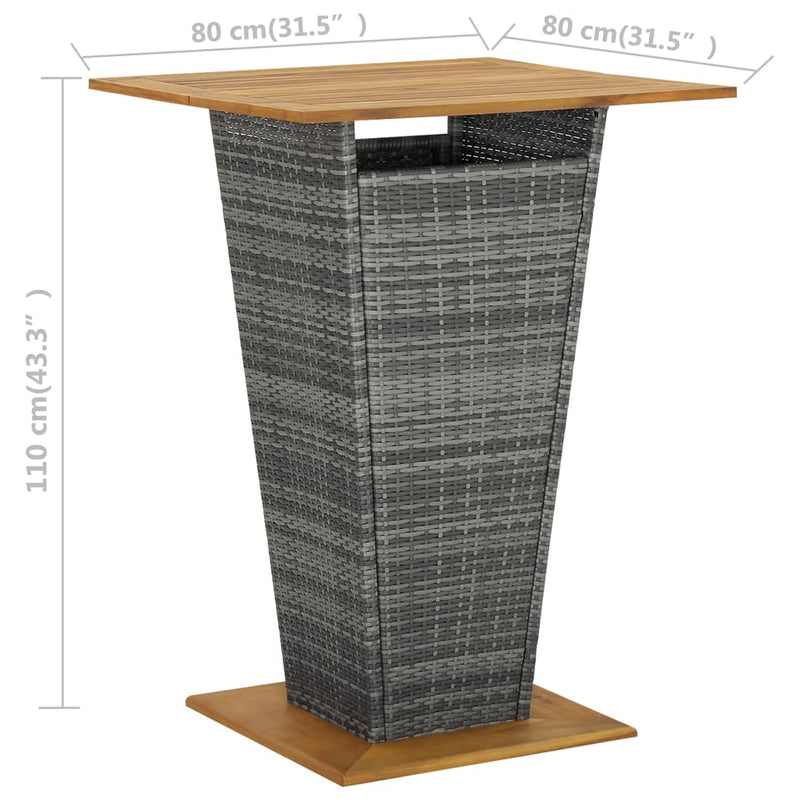 vidaXL szürke polyrattan és tömör akácfa bárasztal 80 x 80 x 110 cm