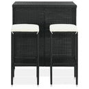 vidaXL 3 részes fekete polyrattan bárszett