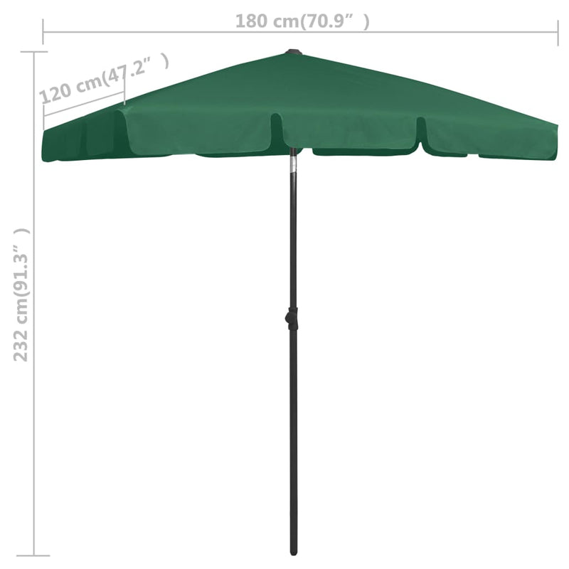 vidaXL zöld strandnapernyő 180 x 120 cm